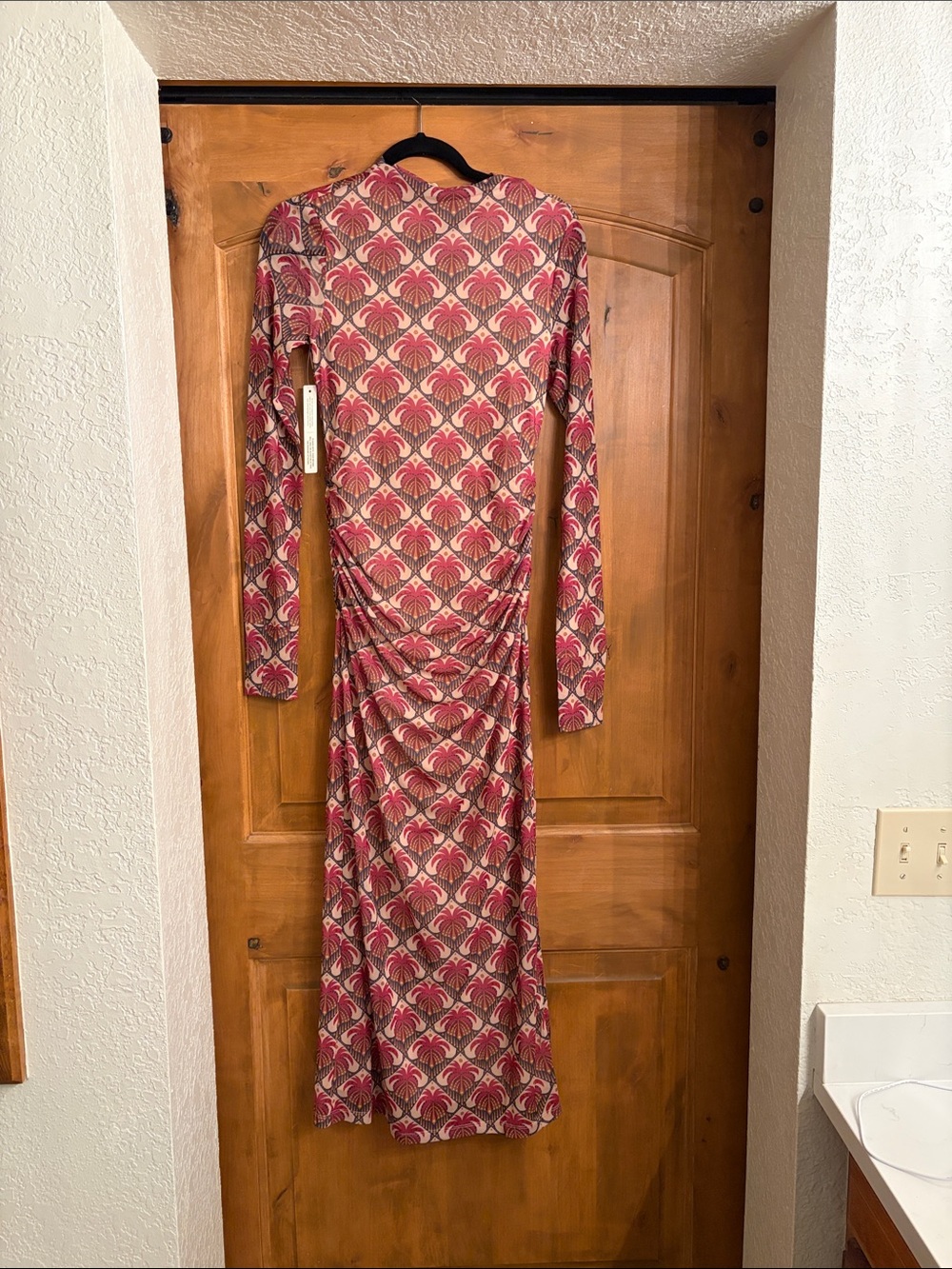 FARM Rio Long-Sleeve Printed Maxi Dress in Pink and Cream